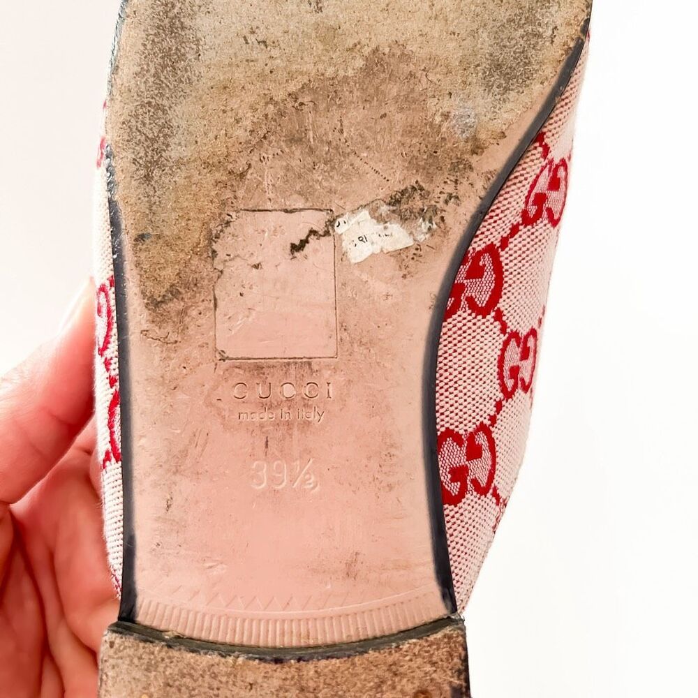 Gucci Princetown Mules GG Red Canvas Horsebit Loafer Size 39.5, 9.5 - Picture 13 of 13